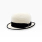 Sbarià white straw bowler hat with black grosgrain band and brim trim. 100% paper straw.
