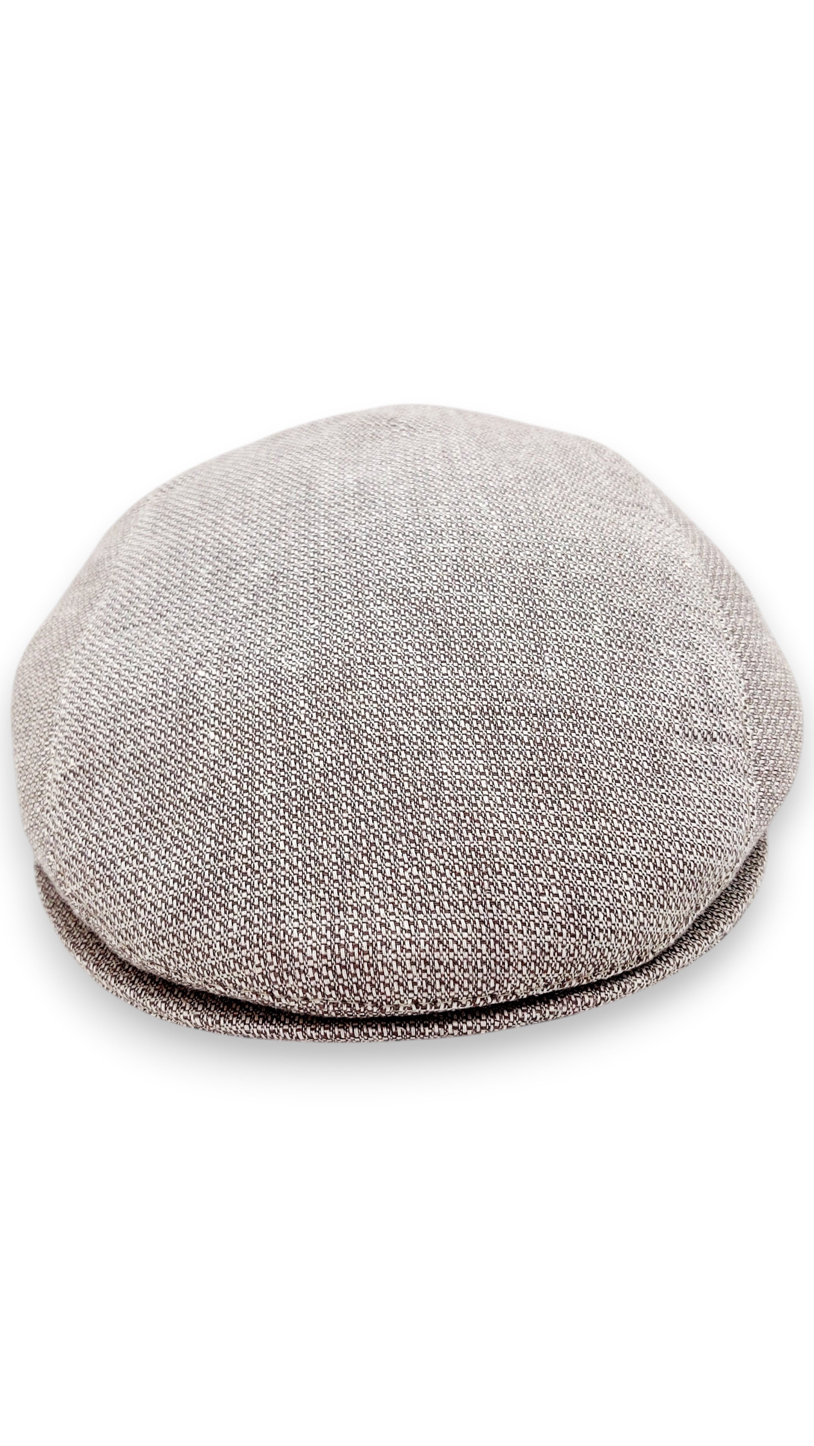 Sbarià beige linen and cotton blend flat cap with a subtle micro-pattern and classic London cut.