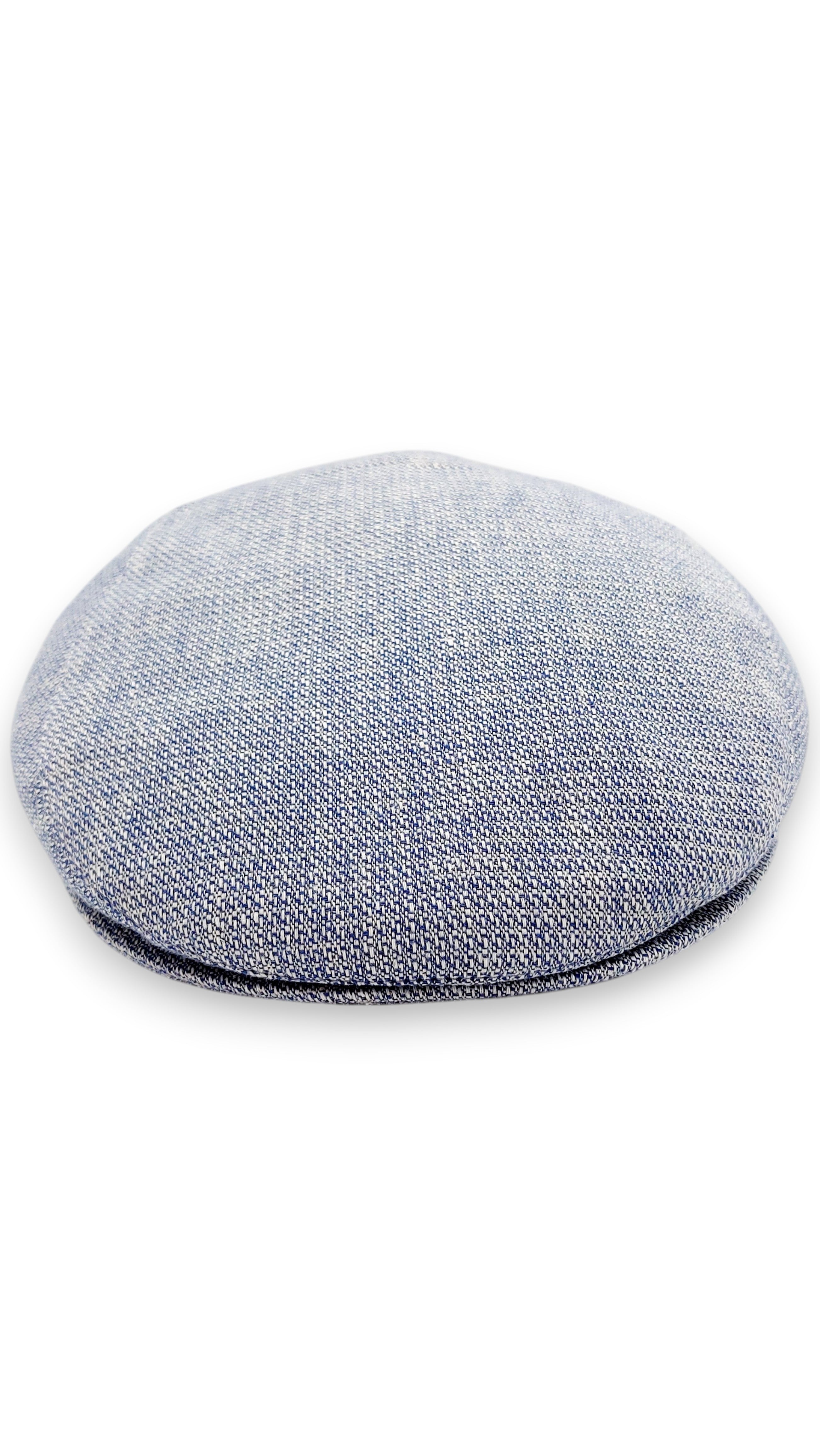 Sbarià blue and white micro-patterned linen and cotton flat cap