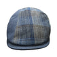 Sbarià Coppola Lampedusa flat cap in blue plaid linen and cotton blend with vertical blue linen panels.