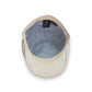 Sbarià ecru 100% pure virgin linen flat cap with a breathable cotton lining and metal logo pin.
