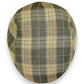 Sbarià London Tartan flat cap in green, orange, and cream plaid. Made from a linen blend with a handcrafted Italian finish.