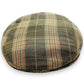 Sbarià London Tartan flat cap in green and orange plaid, made of linen blend. Traditional Scottish pattern with Italian craftsmanship.