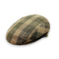 Sbarià London Tartan flat cap in green, beige, and orange plaid. Made from a linen blend with a handcrafted Italian design.