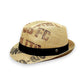 Sbarià natural jute coffee sack trilby hat with black band and unique print
