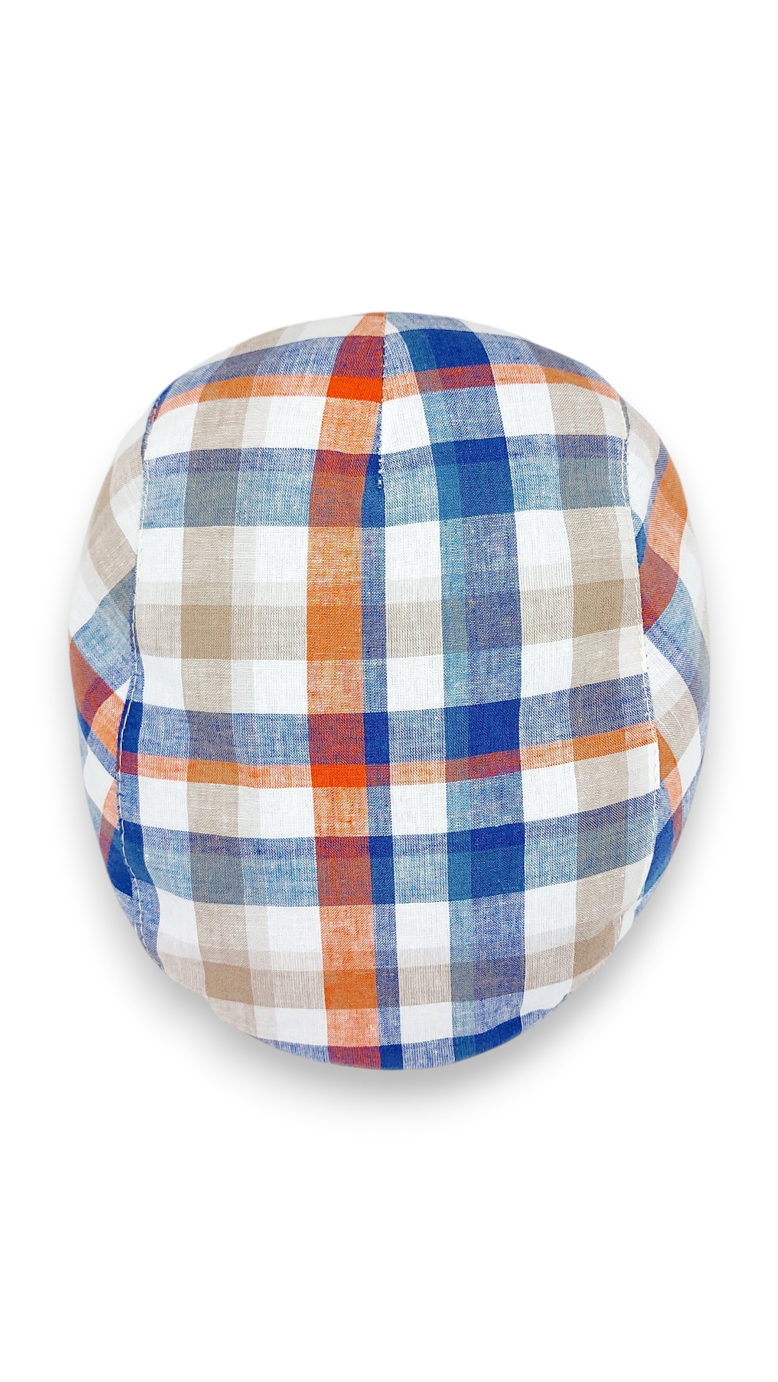 Sbarià London Madras multicolor flat cap in linen and cotton blend. Features a vintage contemporary style with a Sicilian front and English back.