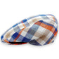 Sbarià London multicolor plaid flat cap made of linen and cotton blend with a vintage contemporary style.