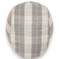 Sbarià London Tartan flat cap in beige and grey plaid, made from a linen blend with a natural, lightweight feel.