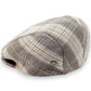 Sbarià London Tartan flat cap in beige and natural linen blend. Features a classic tartan pattern and artisanal Italian craftsmanship.