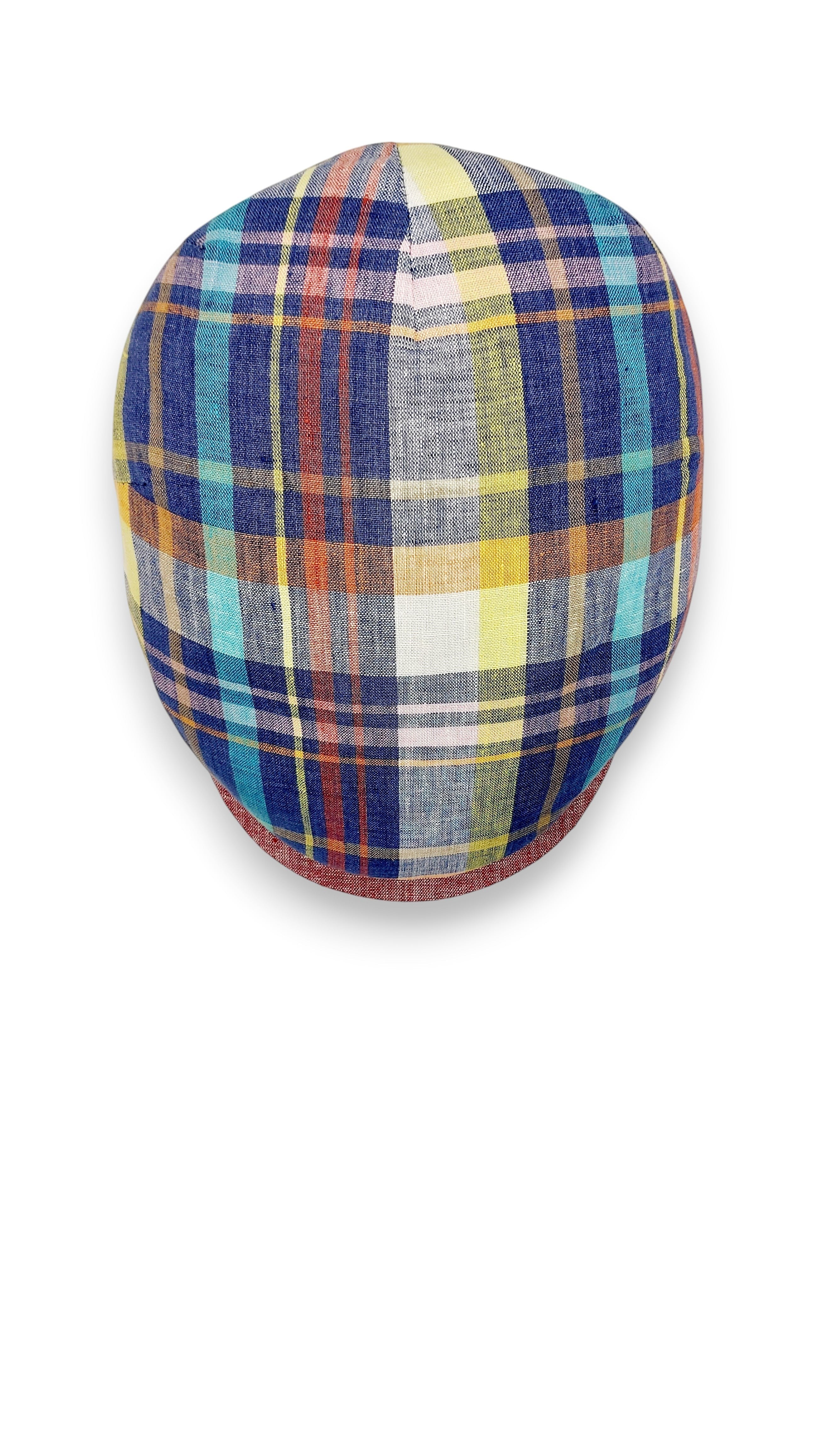 Sbarià multicolor tartan 100% linen flat cap with a comfortable fit, perfect for summer.
