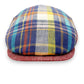 Sbarià multicolor tartan 100% linen flat cap with red brim. Breathable and comfortable for summer wear.