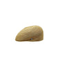 Sbarià natural raffia crochet flat cap with a textured weave and a small metal emblem on the side.