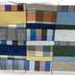 Sbarià Gatsby Patchwork Tao cap, 6-panel, pure linen, multicolour patchwork with blue stitching detail.