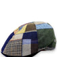 Sbarià Gatsby patchwork flat cap in multi-color pure linen with blue stitching detail.