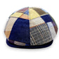 Sbarià Gatsby patchwork flat cap in pure linen with blue stitching and a multi-colored fabric design.