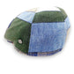 Sbarià Gatsby patchwork flat cap in blue, green, and beige pure linen with a button detail and blue stitching.