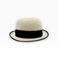 Sbarià straw bowler hat with black grosgrain band and trim, made from 100% paper straw.