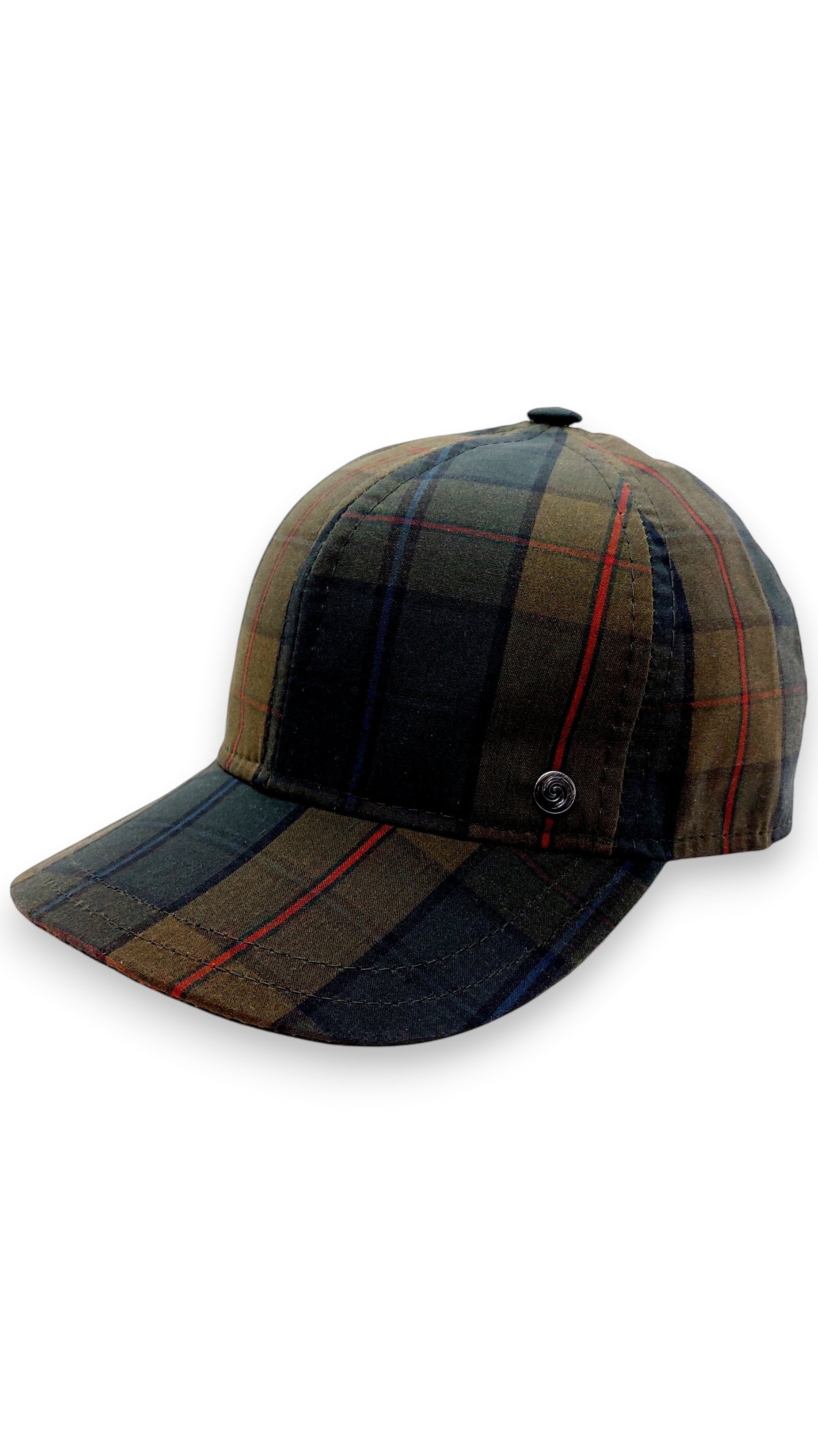 Sbarià British tartan baseball cap in water-repellent waxed cotton with adjustable strap and rigid visor.