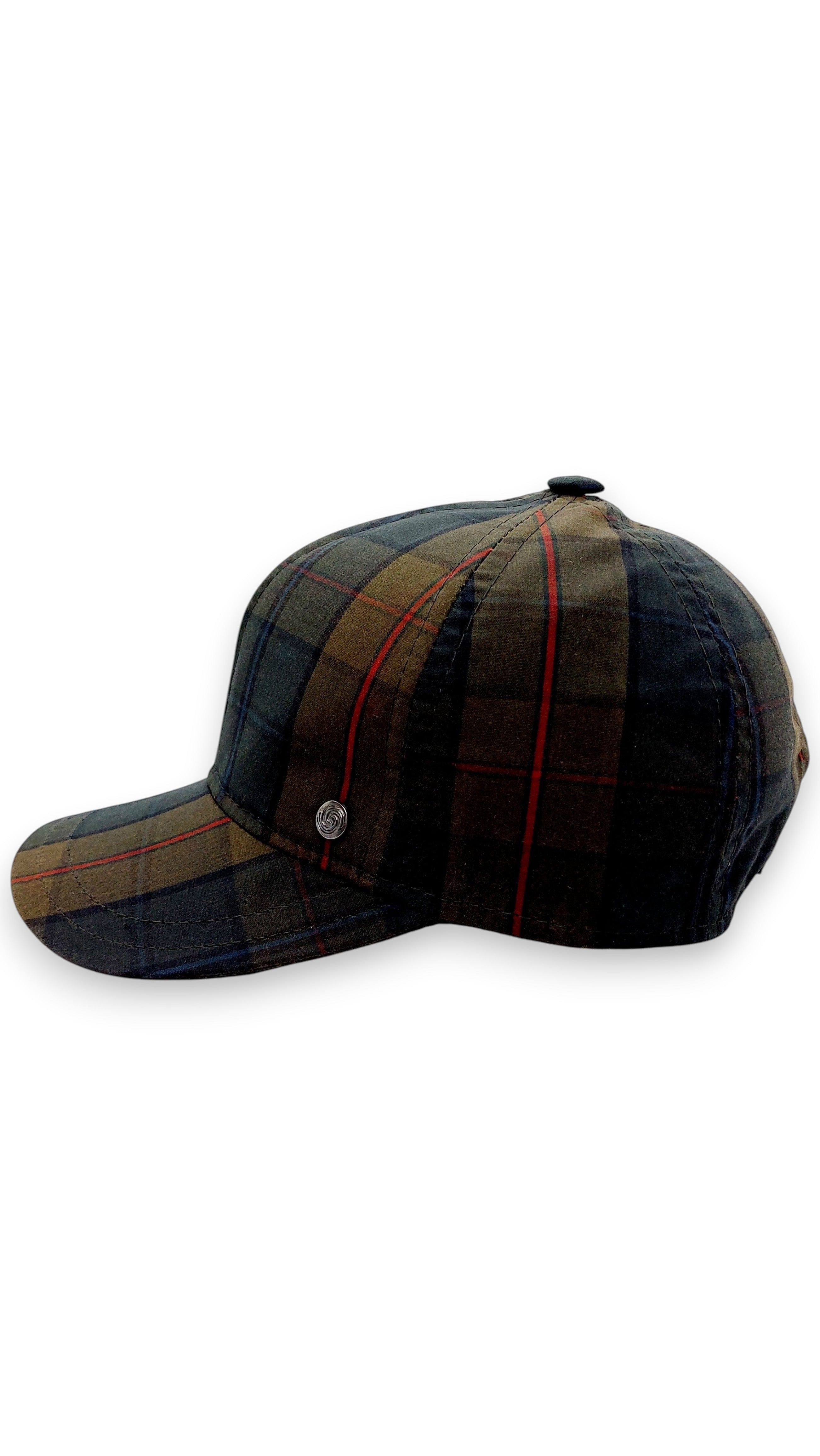 Sbarià British tartan baseball cap in water-repellent waxed cotton with adjustable strap and UV protection.