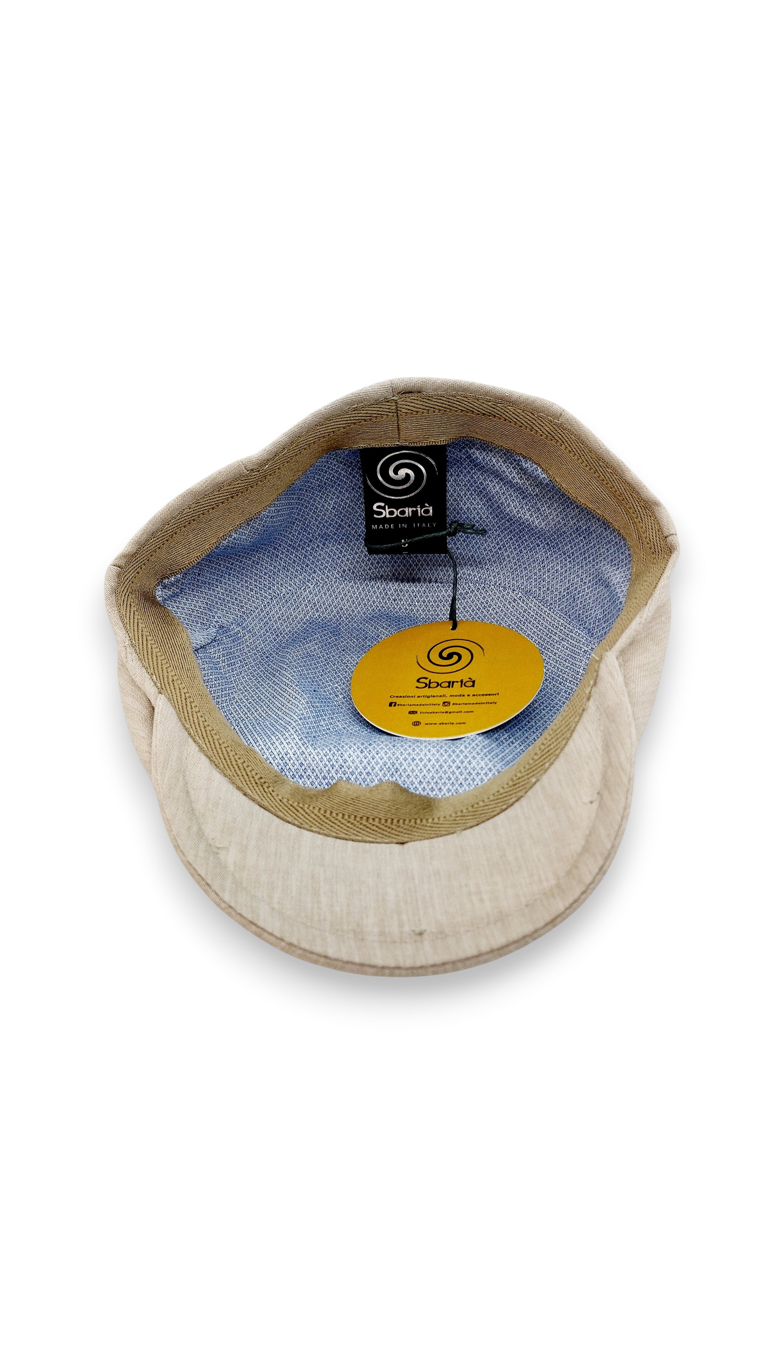 Sbarià beige 100% cotton flat cap with a comfortable fit and UV protection, made in Italy.