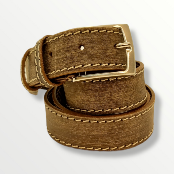 Cintura in cuoio graffiato con cucitura sui bordi 030 - Sbarià 