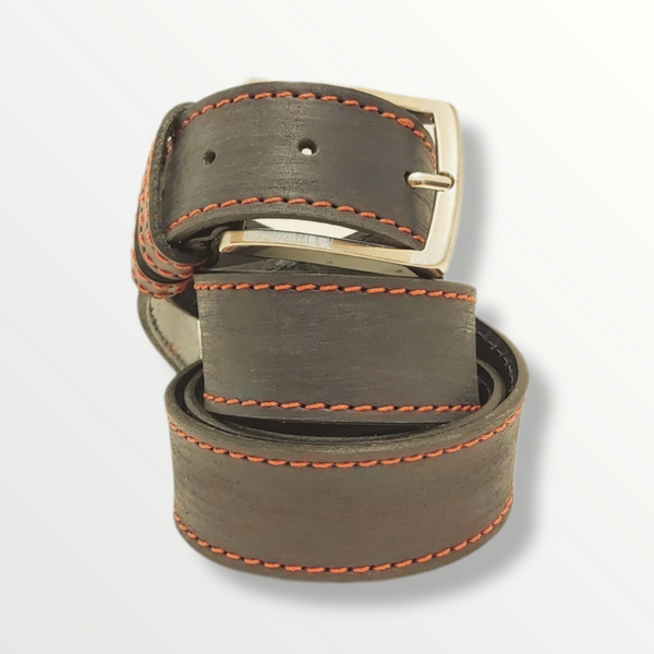 Cintura in cuoio graffiato con cucitura sui bordi 035 - Sbarià 