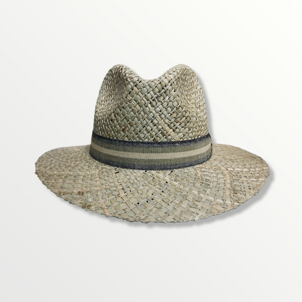 Cappello Fedora in paglia naturale intrecciata con guarnizione in cotone