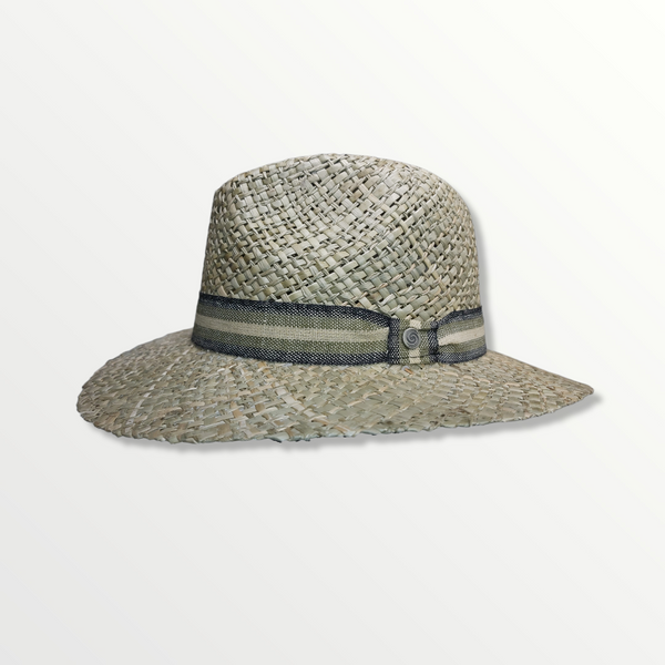 Cappello Fedora in paglia naturale intrecciata con guarnizione in cotone